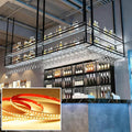 31.4IN Acrylic Ceiling Wine Glass Rack with Transparent Shelves, Hanging Wine Rack with Glass Holder and LED lights, 2 Layer Ceiling Bottle Holder Shelf for Bar Kitchen Decorate (31.4in/80cm)