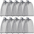 TecUnite 10 Pcs Mesh Bags Drawstring Laundry Bags Large Nylon Mesh Gift Dishwasher Bag with Sliding Drawstring for Kitchen Jewelry Gifts Wedding Favor Home(5.5 x 7.5 Inch,Gray)