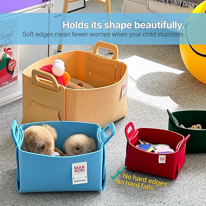 Collapsible Felt LIGHTBLUE Storage Bin Large 14.6"x9.4"x9.4" – Foldable Basket with Handles for Closet, Laundry Room Organization, Toy Storage, Decorative Storage Bins for Shelves, Nursery