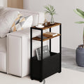 Narrow Side Table, Slim End Tables with Fabric Basket, Skinny Table for Small Spaces, Thin Bedside Table for Living Room, Bedroom