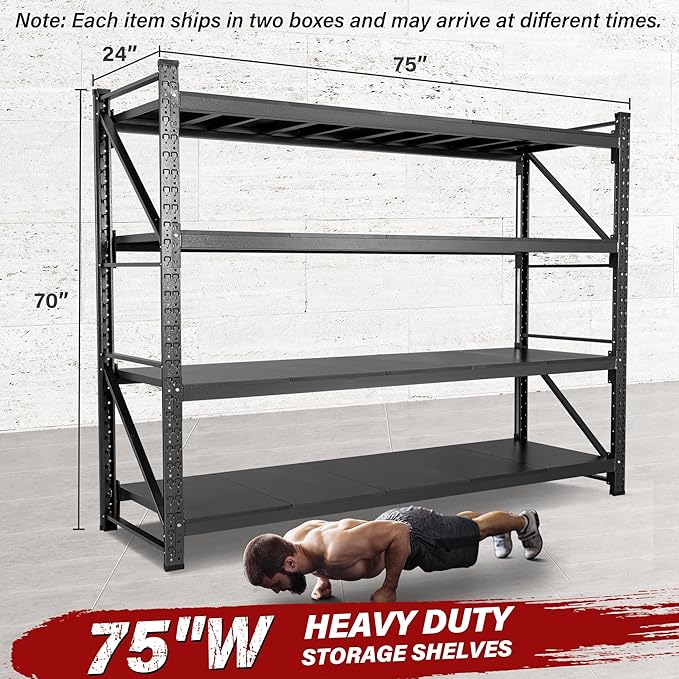 9000LBS Heavy Duty Garage Shelving Units,75" Wide & Deep Storage Shelves,Metal Garage Shelves,Large Storage Rack,Steel Shelf,Industrial Shelving for Shop,Warehouse,Basement,75" W x 24" D x 70" H