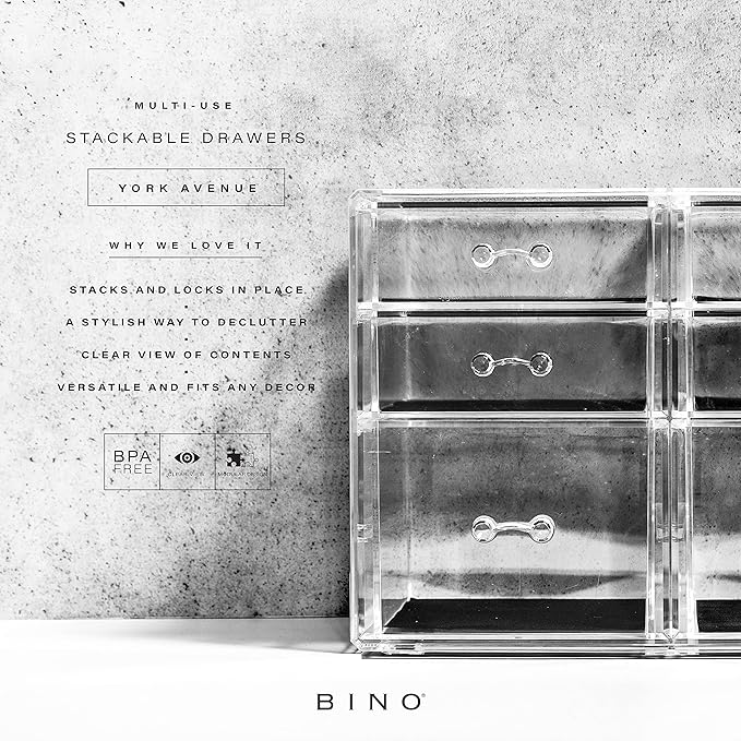 BINO | 6 Drawer Makeup Organizer, York Avenue | THE MANHATTAN SERIES | Makeup Drawer Organizer | Makeup Storage | Cosmetic Organizer | Vanity Organizer | Clear Makeup Organizers And Storage Cases