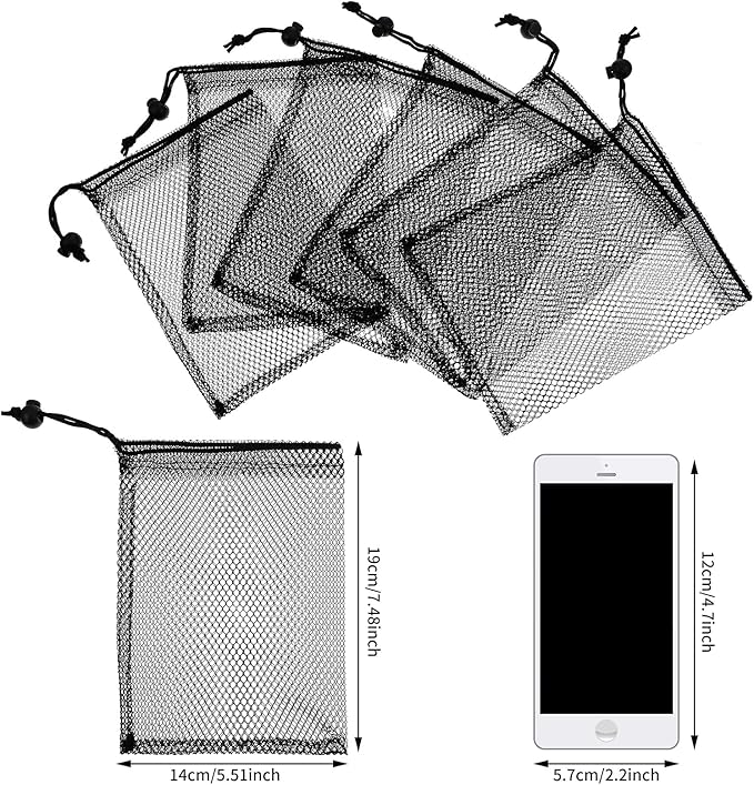 TecUnite 10 Pcs Mesh Bags Drawstring Laundry Bags Large Nylon Mesh Gift Dishwasher Bag with Sliding Drawstring for Kitchen Jewelry Gifts Wedding Favor Home(5.5 x 7.5 Inch,Black)