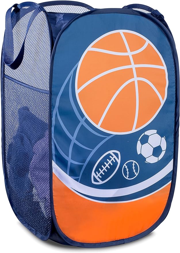 Handy Laundry Collapsible Mesh Pop Up Hamper with Wide Opening and Side Pocket - Breathable, Sturdy, Foldable, and Space-Saving Design for Clothes and Storage (Sports)