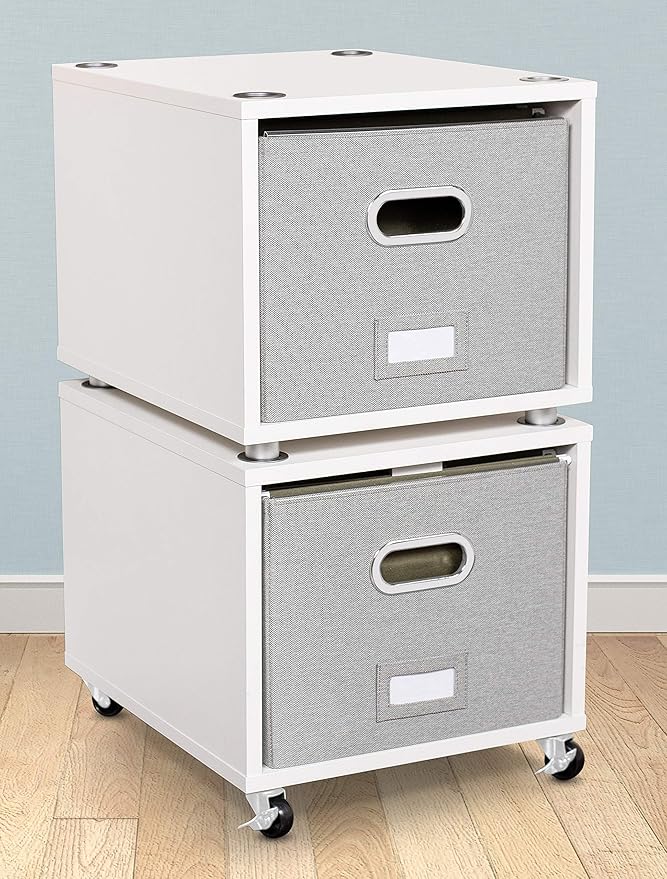 BIRDROCK HOME Rolling File Cabinet – Decorative Storage Shelf w/Removable Bins, Handles, and Wheels – Organize Files, Books, Toys, Under Desk Office Solution, Modern Design - 1 Lateral Drawer, White