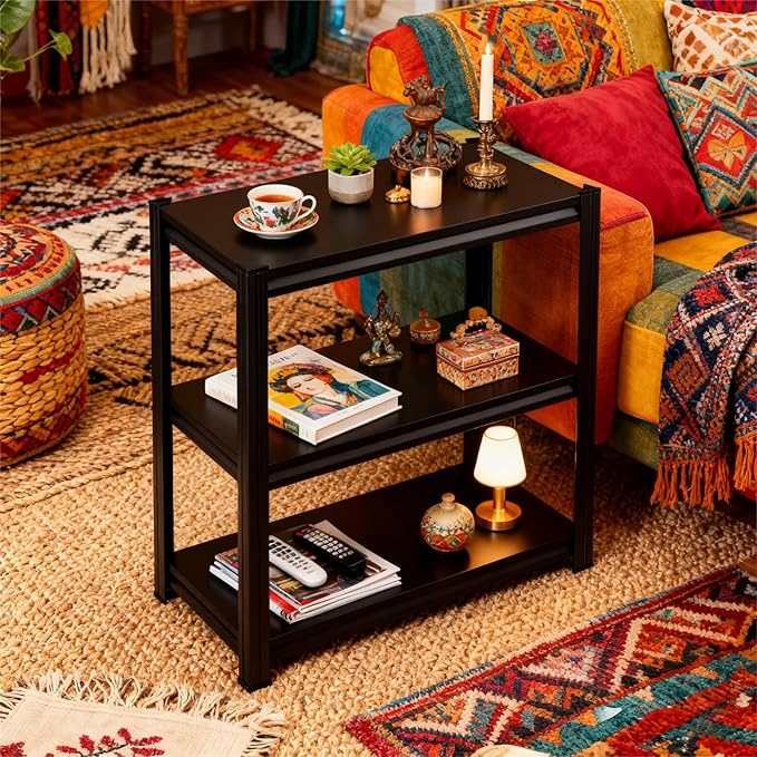 3-Tier End Table, Sofa Side Table for Small Space with Storage Shelf, Couch Table & Nightstand for Living Room, Bedroom, Office,32''H×24''W×12''D