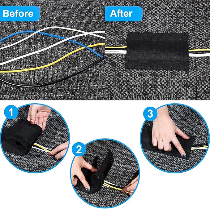 WILLBOND Carpet Cord Cover Cable Protector Floor Cover Cable Protector Management Only for Commercial Office Carpet(19.69 ft,Black)