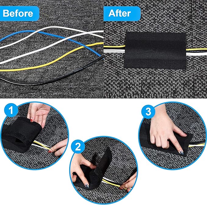 WILLBOND Carpet Cord Cover Cable Protector Floor Cover Cable Protector Management Only for Commercial Office Carpet(9.84 ft,Black)