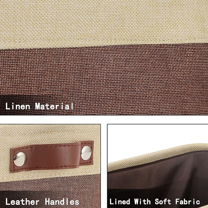 HNZIGE Foldable Fabric Storage Baskets for Shelves(6pack) Small Bins with Handles, Canvas Baskets for Gifts Empty With Handles for Closet Nursery Home Shelves Toy (Gold&Brown, 11.8" x 7.8" x 5.1")