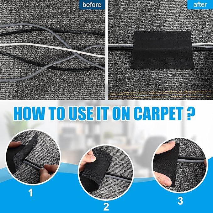 WILLBOND Carpet Cord Cover Cable Protector Floor Cover Cable Protector Management Only for Commercial Office Carpet(29.53 ft,Black)