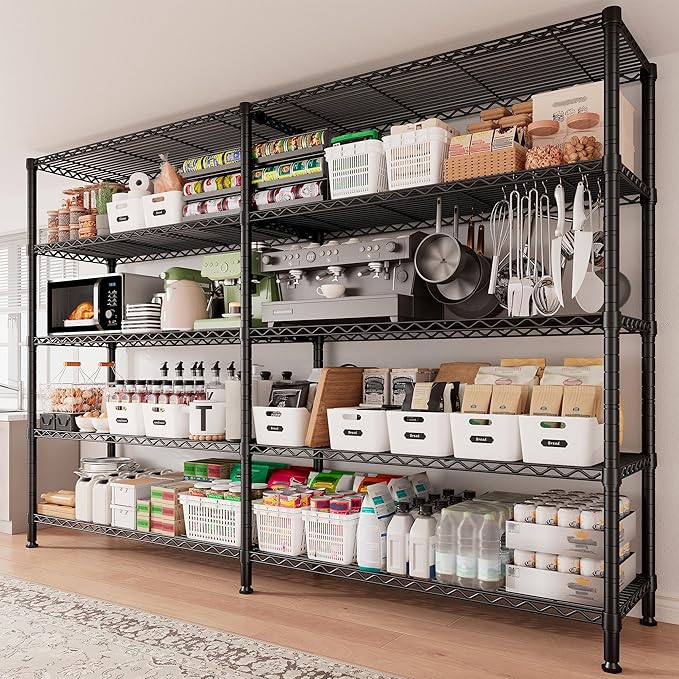 REIBII 70" W Storage Shelves Load 1600LBS,Metal Shelving 5-Tier Wire Shelving Unit Garage Shelving for Storage Adjustable Metal Shelves for Pantry Kitchen Garage Commercial, 70" W*15.8" D*72.4" H