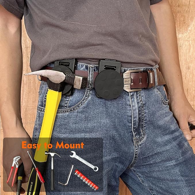 MUTUACTOR Magnetic Tool Belt Clip,2PCS Anti-Slip Heavy Duty Belt Clips Magnet Holster,Strong Neodymium Magnetic Tool Holder Clips for Organizing Screws, Hammers, Sockets, Pliers, Drills, Wrenches