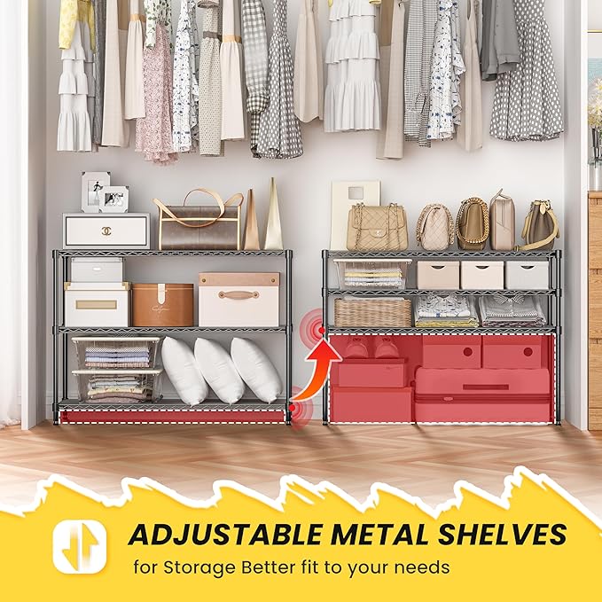 3-Shelf Adjustable Storage Shelves 36" W x 14" D x 36" H Metal Shelving Unit Heavy Duty Wire Rack Small Organizer with 3 Shelf Liners for Kitchen Pantry Bathroom Laundry Closet Garage Black