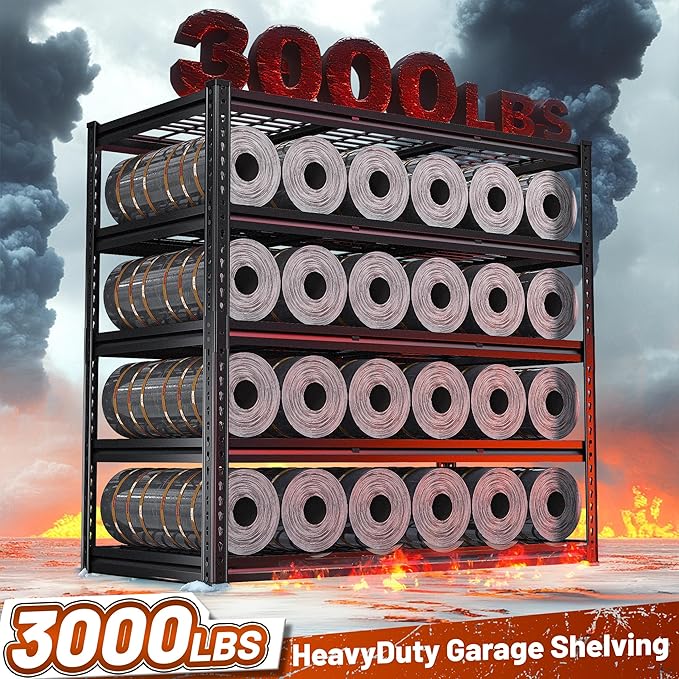 REIBII 48" W Garage Shelving 3000LBS Metal Shelving Heavy Duty Storage Shelves Adjustable Metal Shelf 5 Tier Pantry Shelves for Warehouse Garage Basement Pantry 48" W x 24" D x 72" H