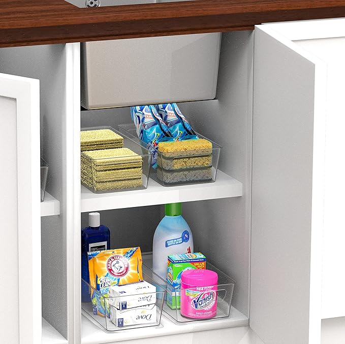 Simple Houseware Clear Storage Bins Organizer for Freezer / Fridge / Pantry, 12'' x 6.2'' x 3.4'', 4 Packs