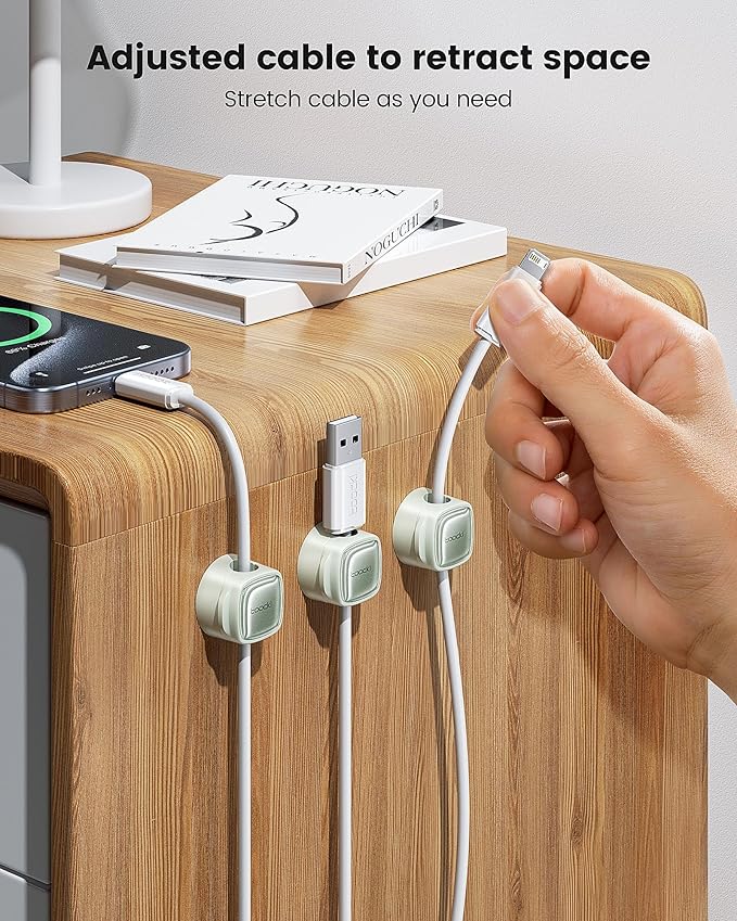 12 Pack Magnetic Cable Clips – Cord Organizer & Holder, Toocki Adhesive Cable Management, Wire Holder for USB Charging Cables, Ideal for Home, Office, Car, Desk, and Nightstand-Green