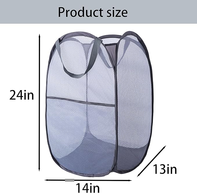 Foldable Mesh Popup Laundry Hamper,Laundry Basket Easy to Open and Fold for Dorm,Travel, College Dorms, and More (2 dark gray)