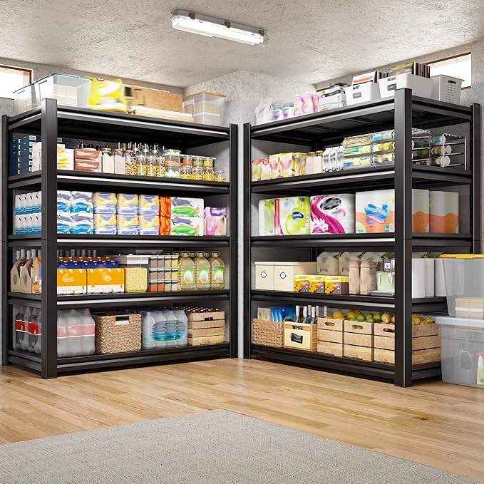 REIBII Garage Shelving 3000 LBS Storage Shelves Adjustable Metal Shelving, 5 Tier Garage Shelves for Basement, Warehouse, Kitchen, Pantry, Commercial, 72" H x 36" W x 16" D