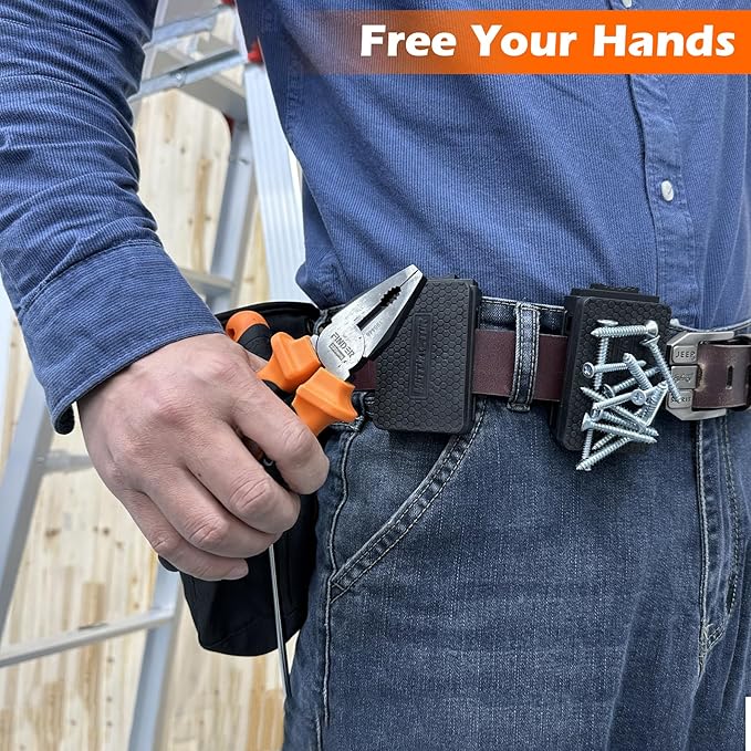 MUTUACTOR 1 PCS Magnetic Tool Belt Clip,Anti-Slip Heavy-Duty Magnetic Mount Tool Belt Holster,Quickly Access Rubber Coated Magnet Belt Clip for Organizing Screwdrivers Hammers Wrenchs