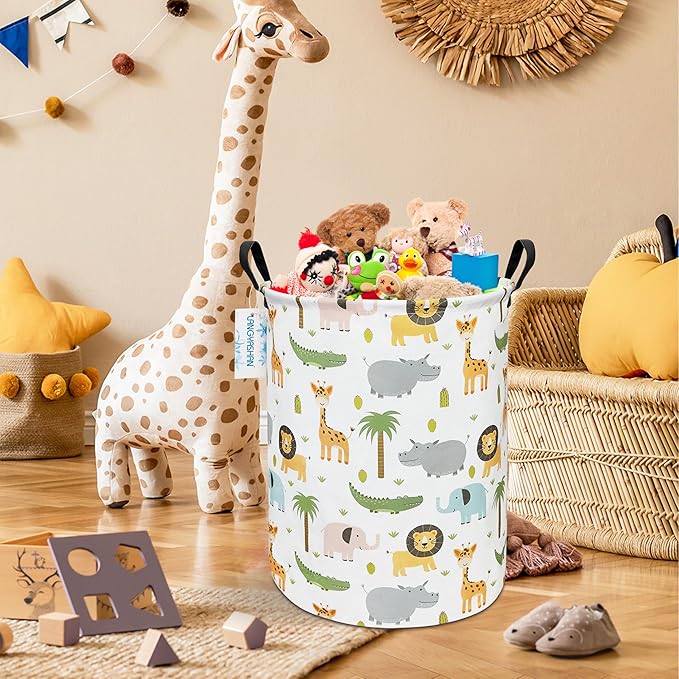 LANGYASHAN Laundry Basket Canvas Fabric Collapsible Organizer Basket for Storage Bin Toy Bins Gift Baskets Bedroom Clothes Children Nursery Hamper (Animal)