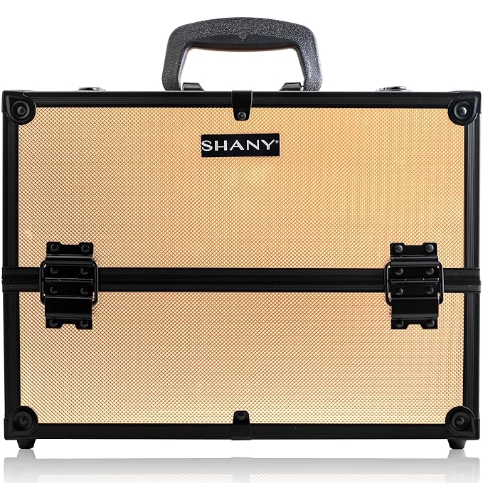 SHANY Essential Pro Makeup Train Case Cosmetic Box Portable Makeup Case Cosmetics Beauty Organizer Jewelry storage with Locks, Multi Compartments Makeup Box and Shoulder Strap - Black Rose