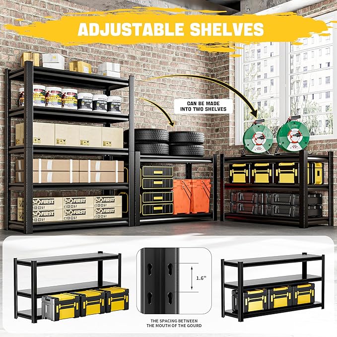 2 Set Garage Shelving Unit 72" H3000bls Heavy Duty Storage Shelves Easy Assembly 5 Tier Adjustable Metal Steel Utility Shelf Rack
