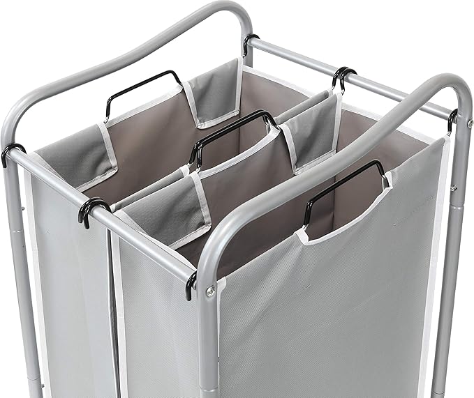 Simple Houseware 2-Bag Heavy Duty Rolling Laundry Sorter Cart, Silver – 2 Section Removable Bags and Lockable Wheels for Laundry Room Organization