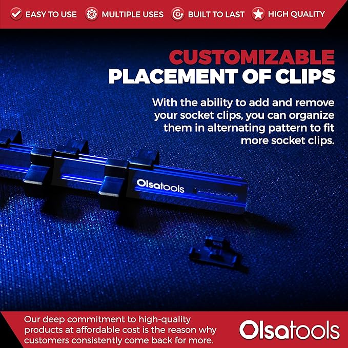 Olsa Tools 1/2-Inch Drive Aluminum Socket Organizer with Locking End Caps | Professional Quality Socket Holder (BLUE)