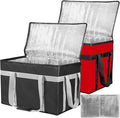 XXXL 2 Pack Insulated Food Delivery Bag with Removable Hard Bottom, Reusable Insulated Grocery Bag for Hot and Cold Food, Catering Cooler for Doordash, Warmers, Parties (Black+Red)