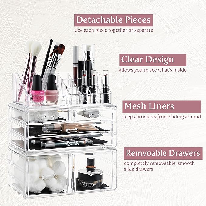 Masirs Clear Cosmetic Storage Organizer, Classy Design, Versatile, Simplifies Your Life