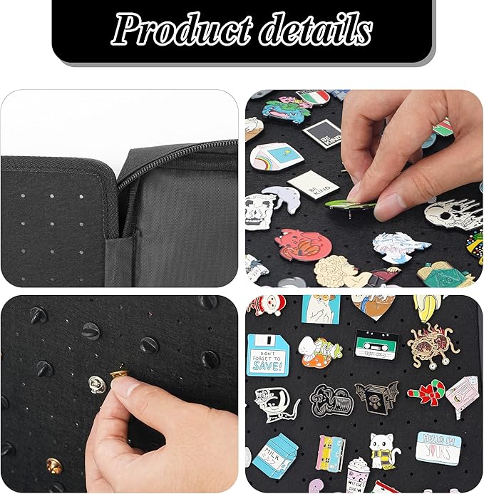 Enamel Pin Display Pages Pin Carrying Case, Pins Collection Storage Organizer Case, Travel Brooch Pin Display Bag (Pins Not Included)