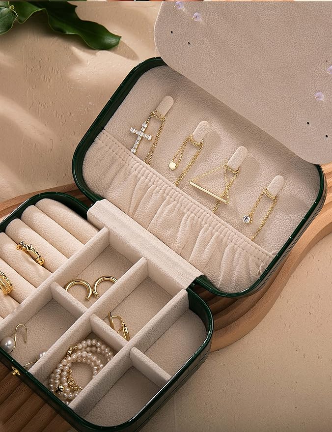 S.Leaf Travel Jewelry Organizer Boxes for Women Small Portable Necklace Earrings Bracelet Rings Travel Case Best Friend Birthday Gifts for Women Trendy (14_Crocodile_Avocade_Big)