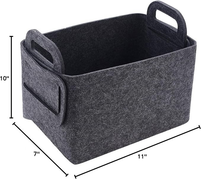 Minoisome Storage Basket Felt Storage Bin Collapsible& Convenient Box Organizer with Carry Handles for Office Bedroom Closet Babies Nursery Toys Laundry (Dark grey, 15.7inch（L）×11inch（W）×10inch（H）)