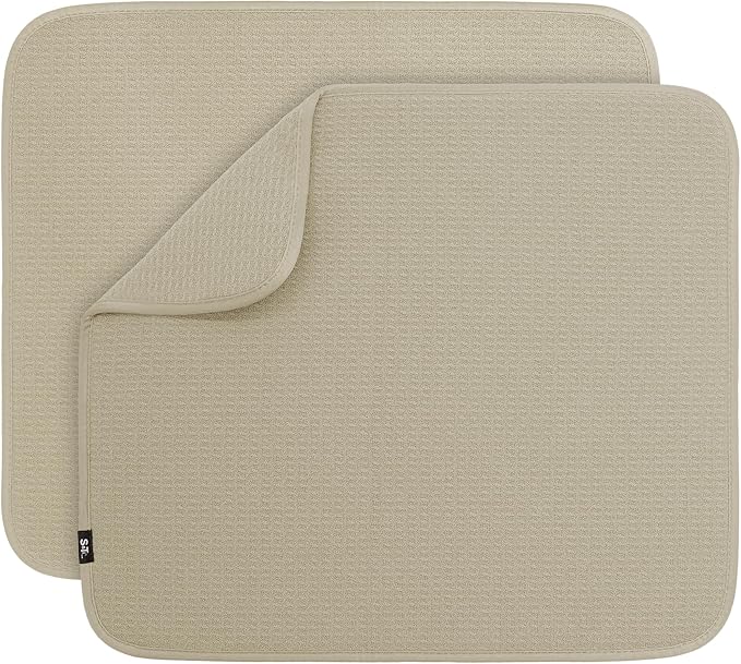 S&T INC. Dish Drying Mat 2 Pack, 16” x 18”, Absorbent Microfiber Kitchen Counter Mat, Dish Drying Pad for Dishes, Utensils, Pots and Pans, Large, Pure Cashmere
