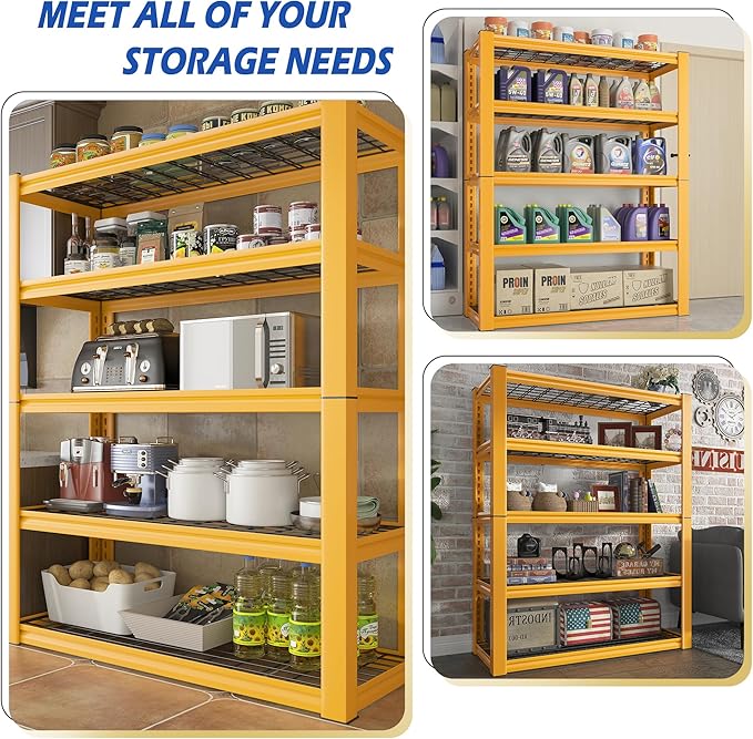 REIBII 72''H Garage Shelving 3010 LBS Storage Shelves Adjustable Metal Shelving 5 Tier Metal Shelves for Storage Industrial Shelf for Kitchen Pantry Warehouse Basement 72" H X 35.5" W X 16" D