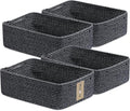 Large Shallow Organizing Baskets 15x11x5.1 Inches - Rope Woven Storage Bins for Bathroom, Shelves, Cube Closet, Mixed Black 4 Packs