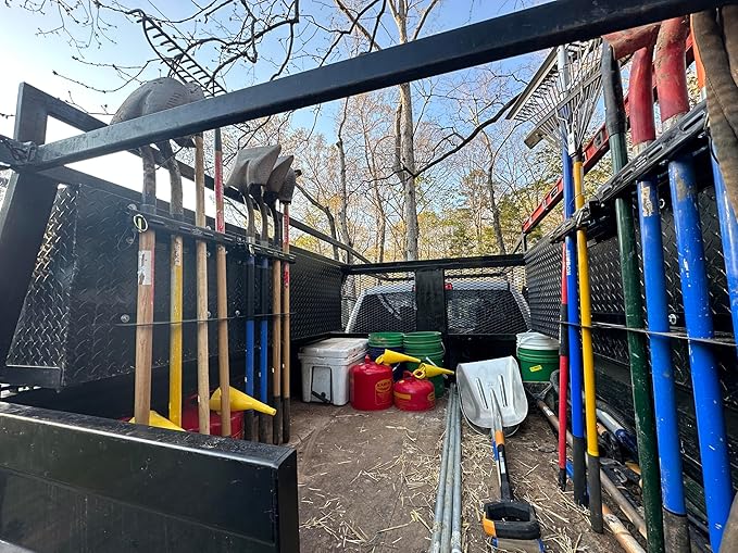 LockJaw Heavy Duty Steel 4 Hole Shovel Holder for Truck Beds - 4 Slot Garden Tool Storage for Long-Handled Tools - Commercial Grade Truck Accessories for Trailers and Garages (One Clamp & Bracket)
