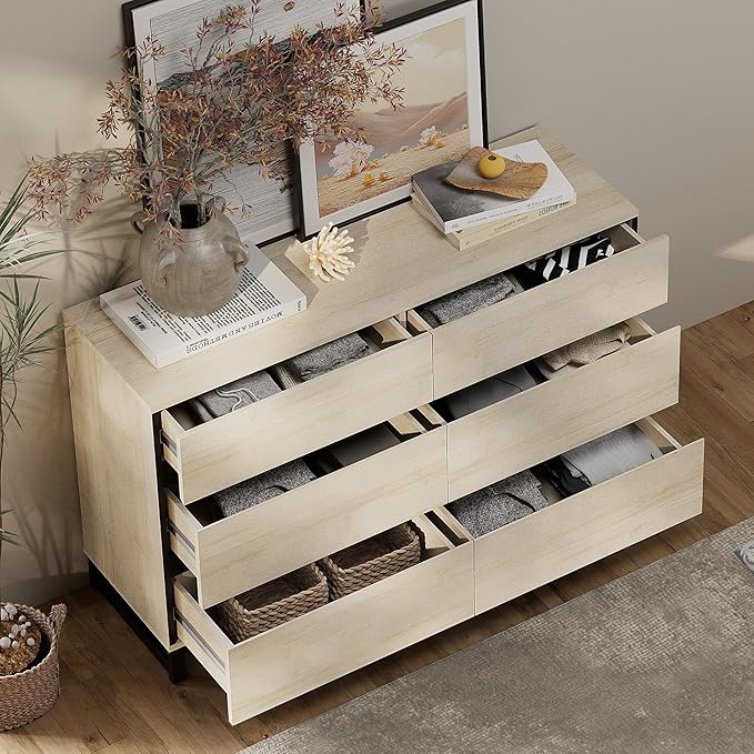 WAMPAT Dresser for Bedroom, Closet Organizers and Storage with 12 Drawers, Chest of Drawers with Metal Base, Modern Wooden Dresser for Living Room, Bedroom, Light Oak