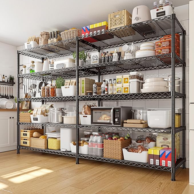 REIBII 73''W Storage Shelves Load 1650 LBS Metal Shelving 5-Tier Adjustable Heavy Duty Metal Shelves Wire Shelving Unit for Wire Shelf for Industrial Garage Pantry Kitchen,17.7"D x 73"W x 71"H, 2PCS