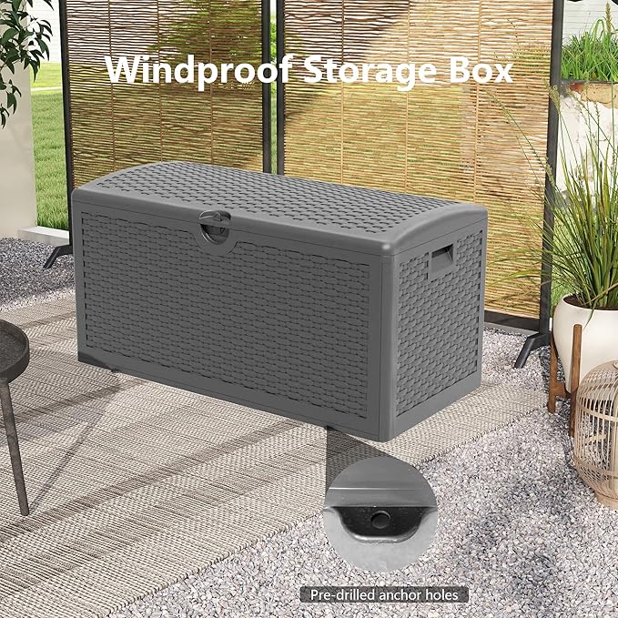 80 Plus Gallon Resin Deck Box, Waterproof Outdoor Storage Box for Patio, Poolside, and Garden, Lockable UV-Resistant Storage Bin Bench Cabinet for Small Spaces, Black