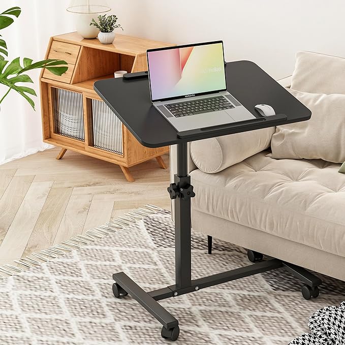 Bed Desk Adjustable Overbed Bedside Table Rolling Laptop Tray Desk Cart Height Portable Mobile Sit Stand Table Tilting Hospital Bed with Wheels
