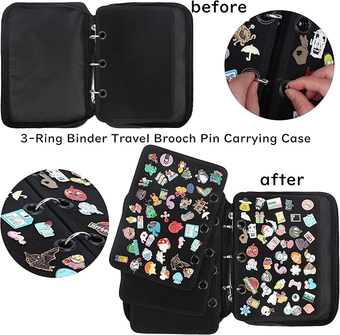 Enamel Pin Display Pages Pin Carrying Case, Pins Collection Storage Organizer Case, Travel Brooch Pin Display Bag (Pins Not Included)