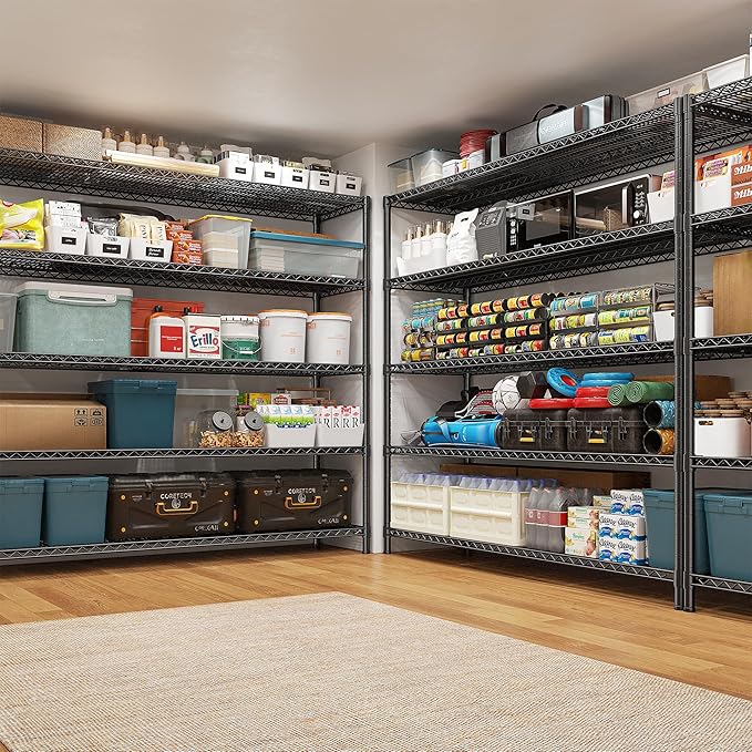 REIBII 85.7"H Garage Shelving 2998LBS Storage Shelves with Wheels&Feet,5 Tier Garage Shelves Heavy Duty Adjustable Wire Shelving for Basement Commercial Industrial Pantry, 85.7"H X 55.5"W X 24.2"D