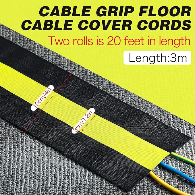 WILLBOND Carpet Cord Cover Cable Protector Floor Cover Cable Protector Management Only for Commercial Office Carpet(19.69 ft,Black and Yellow)