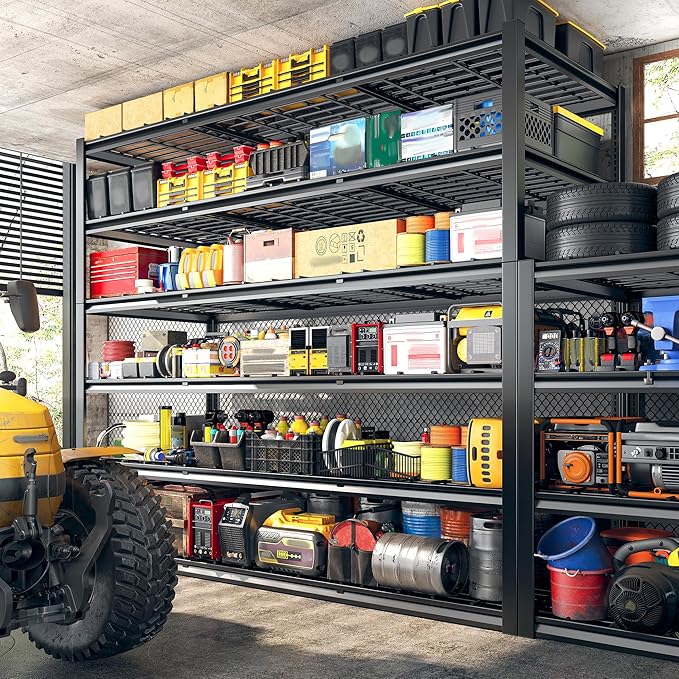 REIBII 60" W Garage Shelving, 3000LBS Metal Shelving Units, 6 Tier Storage Shelves, Adjustable Heavy Duty Shelving and Storage Rack for Warehouse, Pantry, Basement, 60" W x 84" Hx 24" D