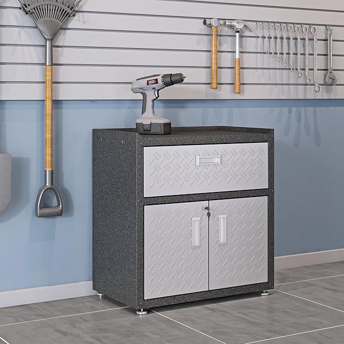 Manhattan Comfort Fortress Collection Modern Designed Mobile Storage Garage Cabinet Great For Tools and Supplies, Stainless Steel