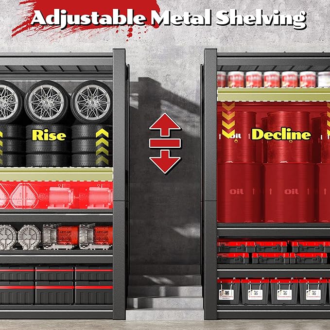 55.1" W Metal Shelving 5 Tier Garage Shelving 3050LBS Storage Shelves Adjustable Garage Shelves Industrial Metal Shelf for Basement Warehouse Shop Supermarket 55.1" W x 25.8" D x 78.1" H