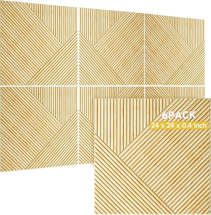 TO-TH Acoustic Wall Panels,6 Pack Total Size 72 x 48 Inches,Self-Adhesive Decorative Acoustic Panels for Wall and Ceiling,3D UV Printing with Wood Look,Natural Oak