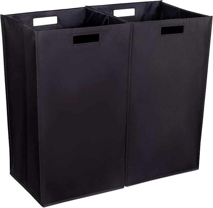 Internet's Best Collapsible Laundry Hamper - Set of 2 - Dirty Clothes Sorter with Handles - Magnetic Side - Easy Storage - Folding - Black