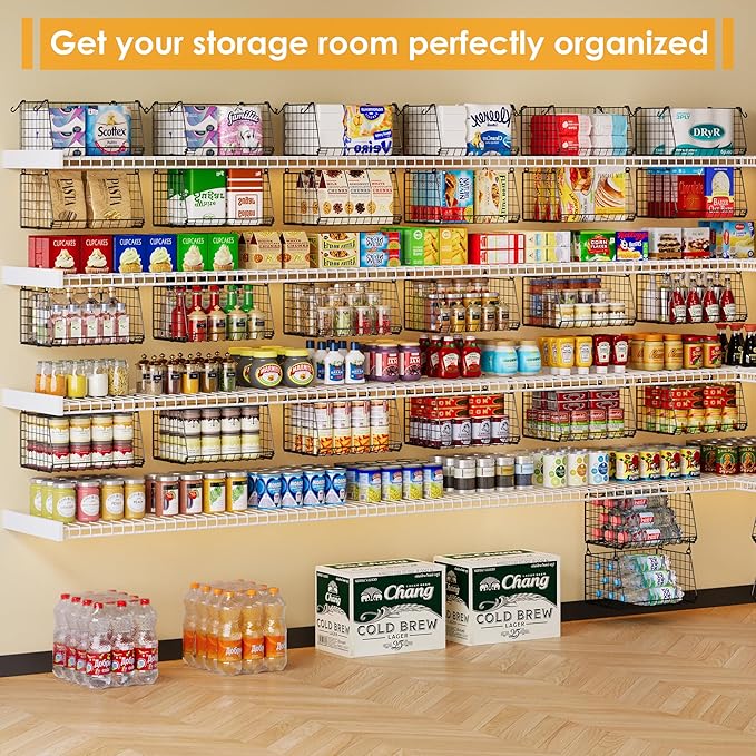 3-Pack Under Shelf Hanging Baskets - Space Saving Pantry Shelf Organizer with 360° Rotating Hooks for Kitchen Storage, Foldable Small Space Solutions for Pantry Organization, Black